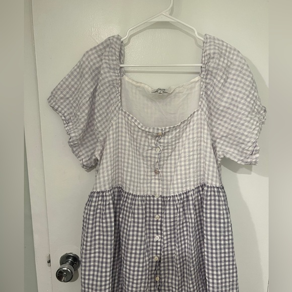 Madewell Patchwork Gingham Button Front Tiered Midi Dress, size XL - Picture 6 of 8